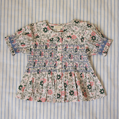 BONJOUR 2024SS KIDS HANDSMOCK BLOUSE "Prairie in bloom" print - organic cotton voile 8A-10A