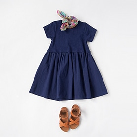 BONTON DRESS, SCARF, BAG, SANDALS