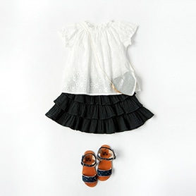 BONTON BLOUSE, SKIRT, BAG, SANDALS