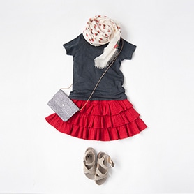 BONTON T-SHIRT, SKIRT, SCARF, BAG, SANDALS