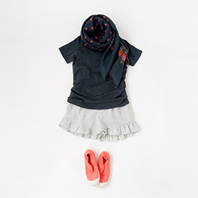 BONTON T-SHIRT, PANTS, SCARF, BENSIMON SHOES