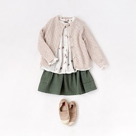 BONTON BLOUSE, SKIRT, SCARF, BENSIMON SHOES