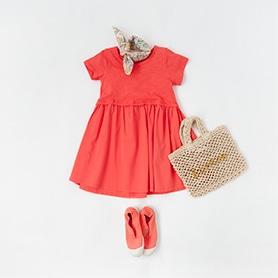 BONTON DRESS, SCARF, BAG, BENSIMON SHOES