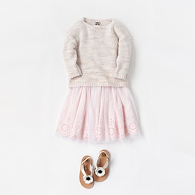 BONTON KNIT, SKIRT, PEPE SANDALS