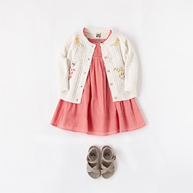 BONTON DRESS, CARDIGAN, SANDALS