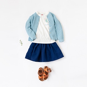 BONTON T-SHIRT, CARDIGAN, SKIRT, SANDALS
