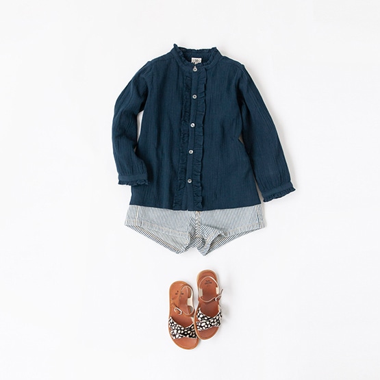 BONTON BLOUSE, BELLEROSE SHORT PANTS, PEPE SANDALS