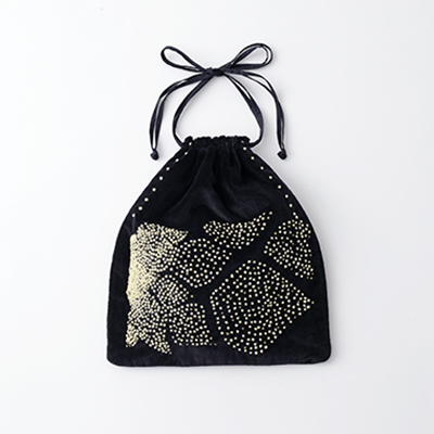 KHADI & CO ベロア刺繍バッグ（ロータス）（black ブラック）