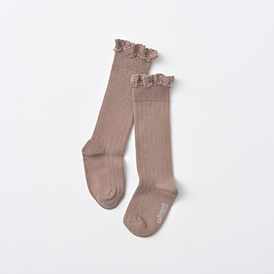COLLEGIEN BABY Josephine-Lace-Trim Ribbed Knee-high Socks（875 plaline de lyon）21/23
