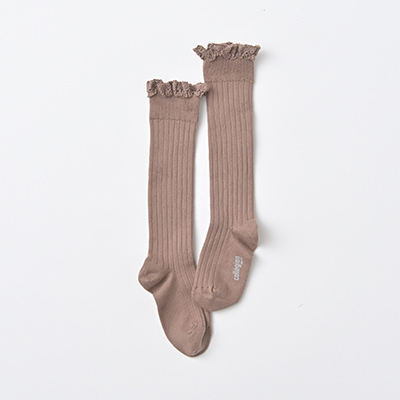 COLLEGIEN KIDS Josephine-Lace-Trim Ribbed Knee-high Socks（875 plaline de lyon）24/27-32/35