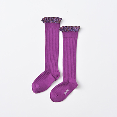 COLLEGIEN KIDS Elisabeth-Liberty Ruffle Ribbed Knee-high Socks（544 cyclamen）24/27-28/31