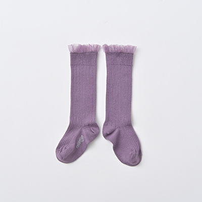 COLLEGIEN BABY Manon-Tulle Frill Ribbed Knee-high Socks（406 glycine du japon）21/23