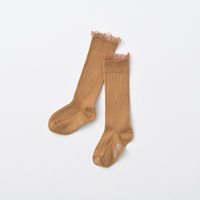 COLLEGIEN BABY Manon-Tulle Frill Ribbed Knee-high Socks（779 caramel au beurre sale）21/23
