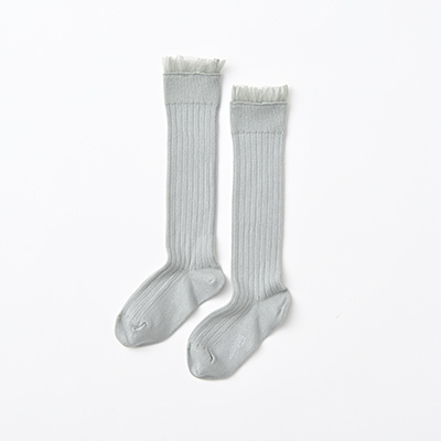 COLLEGIEN KIDS Manon-Tulle Frill Ribbed Knee-high Socks（876 aigue marine）24/27-32/35