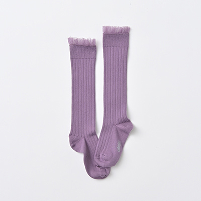COLLEGIEN KIDS Manon-Tulle Frill Ribbed Knee-high Socks（406 glycine du japon）24/27-32/35
