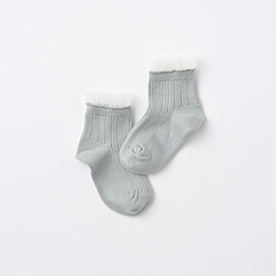 COLLEGIEN BABY Margaux-Tulle Frill Ribbed Ankle Socks（876 aigue marine）21/23