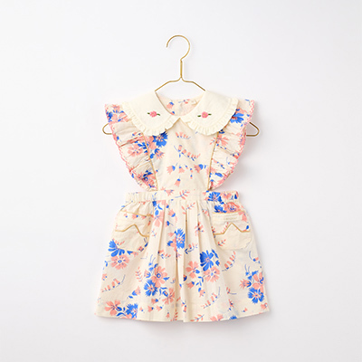 BONJOUR 2023SS KIDS Apron dress（pink white blue bouquet ）8A