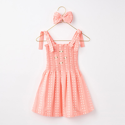 BONJOUR 2023SS KIDS Long skirt dress（vanilla strawberry jacquard ）8A