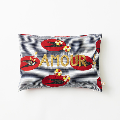 CSAO coussin brode fleurs/graphique（red/amour ）