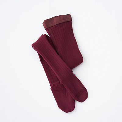 COLLEGIEN KIDS Louise-Ribbed Tights（640 Bordeaux Grand Cru ）3/4A-11/12A
