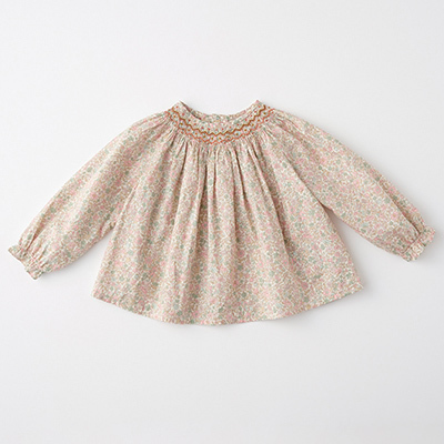 BONPOINT 2023AW BABY BLOUSE SMOCKEE GRIOTTE（520 FLEURS ROSE ）2A