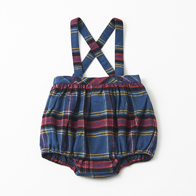 CARAMEL 2023AW WOVEN BABY ROMPERiBLUE TARTAN j12M-2A