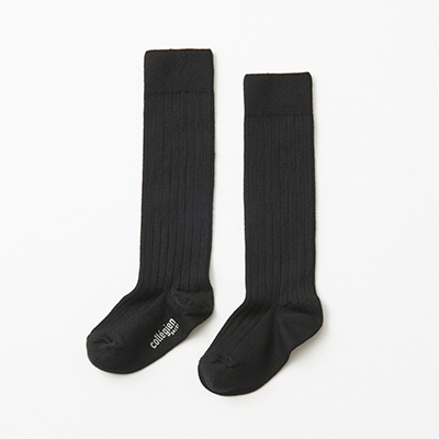 COLLEGIEN KIDS La Haute-Ribbed Knee-high Socks（171 noir de charbon ）24/27-32/35