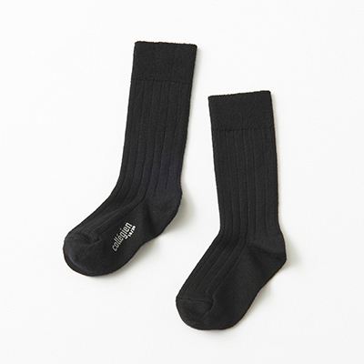 COLLEGIEN BABY La Haute-Ribbed Knee-high Socks（171 noir de charbon ）18/20-21/23