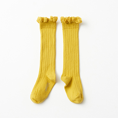 COLLEGIEN BABY Josephine-Lace-Trim Ribbed Knee-high Socks（042 kiwi dore ）21/23