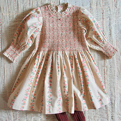 BONJOUR 2024AW KIDS HANDSMOCK DRESS 刺繍 LILI et NENE キッズ BONJOUR 2024AW KIDS HANDSMOCK DRESS （flower