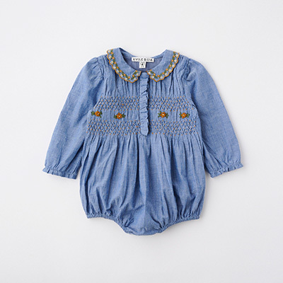 EMILE ET IDA 2025AW BABY COMBIBLOOMER SMOCKEiCHAMBRAYj18M-2A