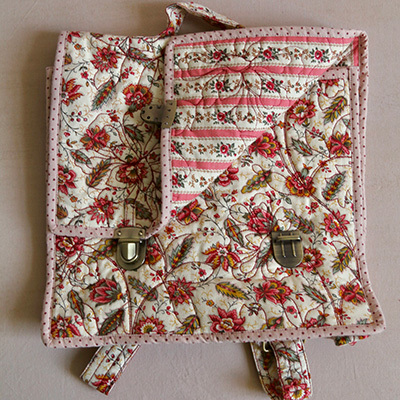 BONJOUR 2025AW KIDS School bag Aline print / pink dot print piping