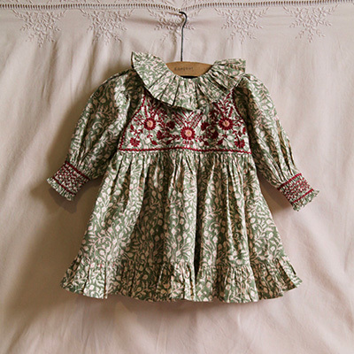 BONJOUR 2025AW KIDS Iris tunic leaf block print 8A