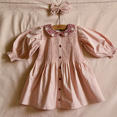 BONJOUR 2025AW KIDS Tunique with hair clip pink dot print 4A-6A