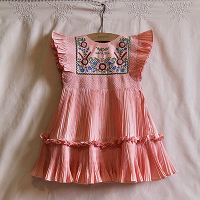 BONJOUR 2025AW KIDS Dress pleated nude taffetas 4A-6A