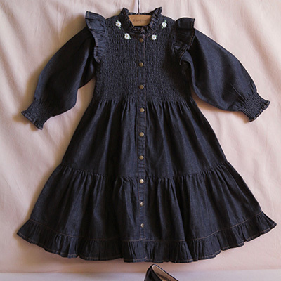 BONJOUR 2025AW KIDS Ibiza dress black denim 8A-10A