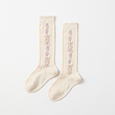 COLLEGIEN Dalia-Chaussettes hautes motifs fleursi37 Doux Agneauxj14`20cm