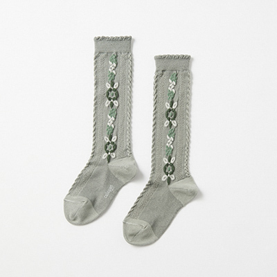 COLLEGIEN Dalia-Chaussettes hautes motifs fleursi876 Aigue Marinej14`16cm