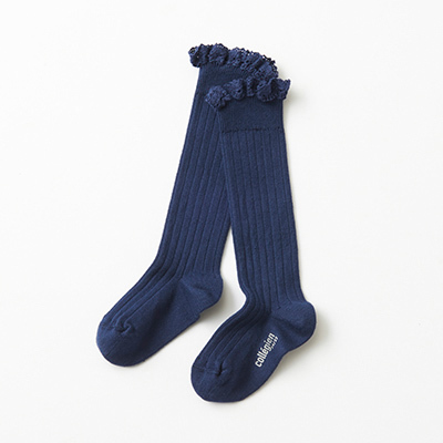 COLLEGIEN Josephine-Lace-Trim Ribbed Knee-high Socksi44 nuit etoileej12`14cm