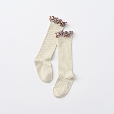 COLLEGIEN Elisabeth-Liberty Ruffle Ribbed Knee-high Socksi37 doux agneauxj11`14cm