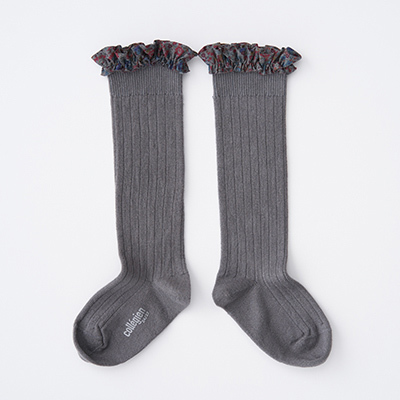 COLLEGIEN Elisabeth-Liberty Ruffle Ribbed Knee-high Socksi784 Gris Galetj12`16cm