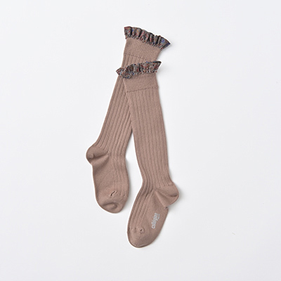 COLLEGIEN Elisabeth-Liberty Ruffle Ribbed Knee-high Socksi875 praline de lyonj12`16cm