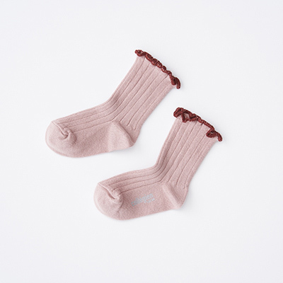 COLLEGIEN Delphine-Lettuce Trim Ribbed Socksi331 Vieux Rosej11`14cm