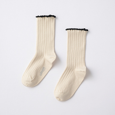 COLLEGIEN Delphine-Lettuce Trim Ribbed Socksi37 Doux Agneauxj12`16cm