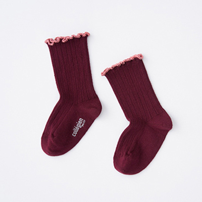 COLLEGIEN Delphine-Lettuce Trim Ribbed Socksi640 Bordeaux Grand Cruj11`20cm