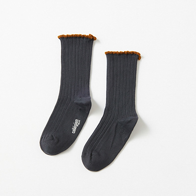 COLLEGIEN Delphine-Lettuce Trim Ribbed Socksi783 Pierre de Volvicj14`16cm