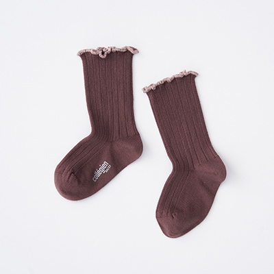COLLEGIEN Delphine-Lettuce Trim Ribbed Socksi786 Chocolat au laitj11`23cm