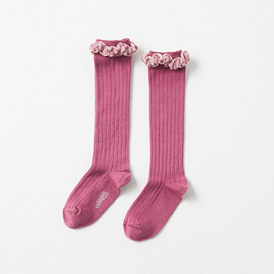 COLLEGIEN Clothilde-Chaussettes hautes volants veloursi436 Raisin Rosej14`23cm