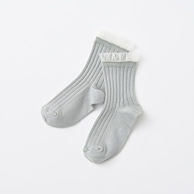 COLLEGIEN Margaux-Tulle Frill Ribbed Ankle Socksi876 aigue marinej12`16cm