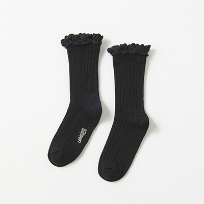 COLLEGIEN Hermine-Chaussettes a cotes Cachemire avec dentellei171 Noir de Charbonj14`20cm